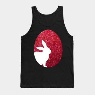 Easter Bunny Silhouette in Red Faux Glitter Easter Egg Tank Top